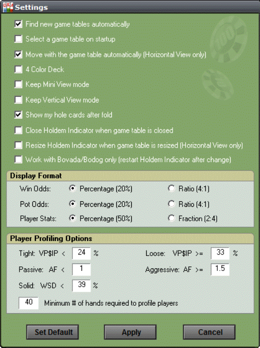 Holdem Indicator настройки