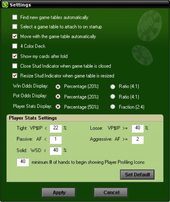 Stud Indicator настройки